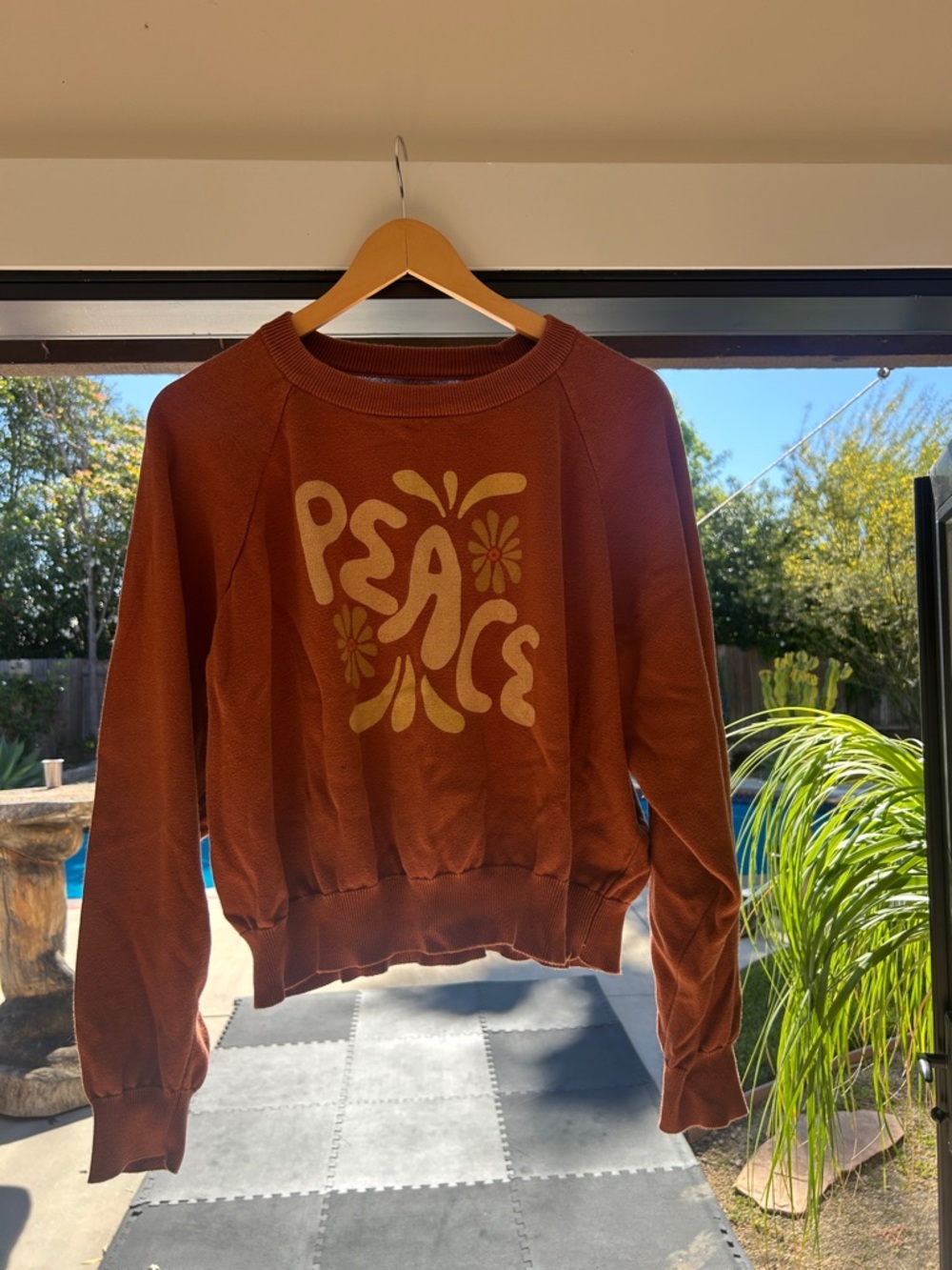 Christy Dawn Rust Crewneck Sweater with Cream 'PEACE' Graphic